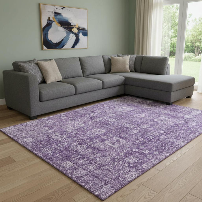 10' X 14' Floral Washable Area Rug With UV Protection (653416) - Purple / Ivory