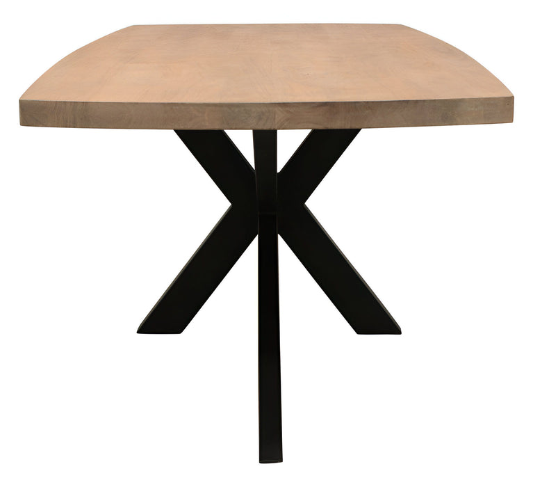 82" Solid Wood And Iron Pedestal Base Dining Table - Natural / Brown
