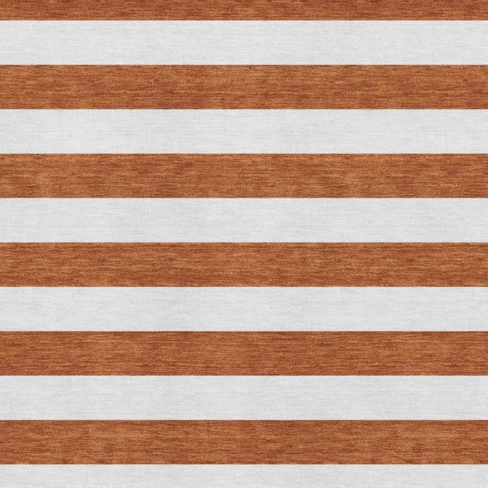 9' X 12' Striped Washable Area Rug With UV Protection (647631) - Rust / Ivory