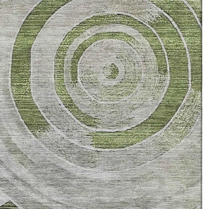 10' X 14' Geometric Washable Area Rug With UV Protection (700065) - Artichoke Green / Gray / Silver