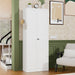 White Giga accent kitchen pantry cabinet with doors, 5 adjustable shelves, freestanding storage, tool-free assembly, heavy-duty design.