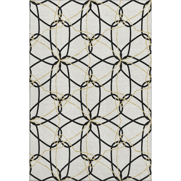 10' X 14' Geometric Washable Area Rug With UV Protection (675558) - White / Black / Gold