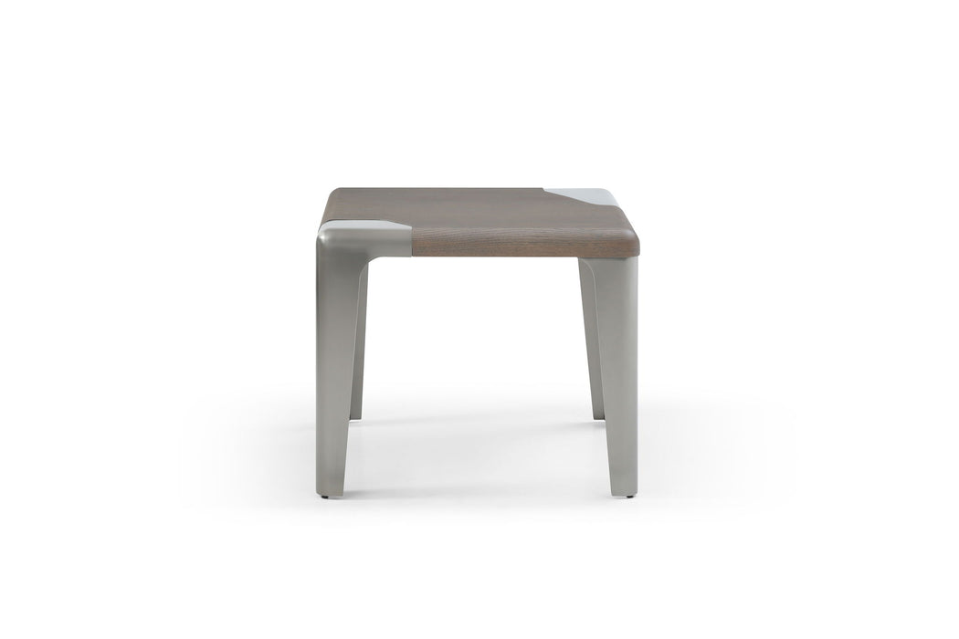 Wood Stainless Steel Square End Table - Ash Gray / Silver