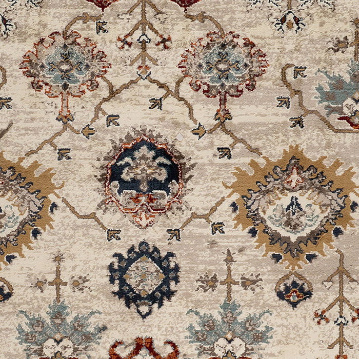 9' x 12' Oriental Power Loom Area Rug - Beige Rust And Navy