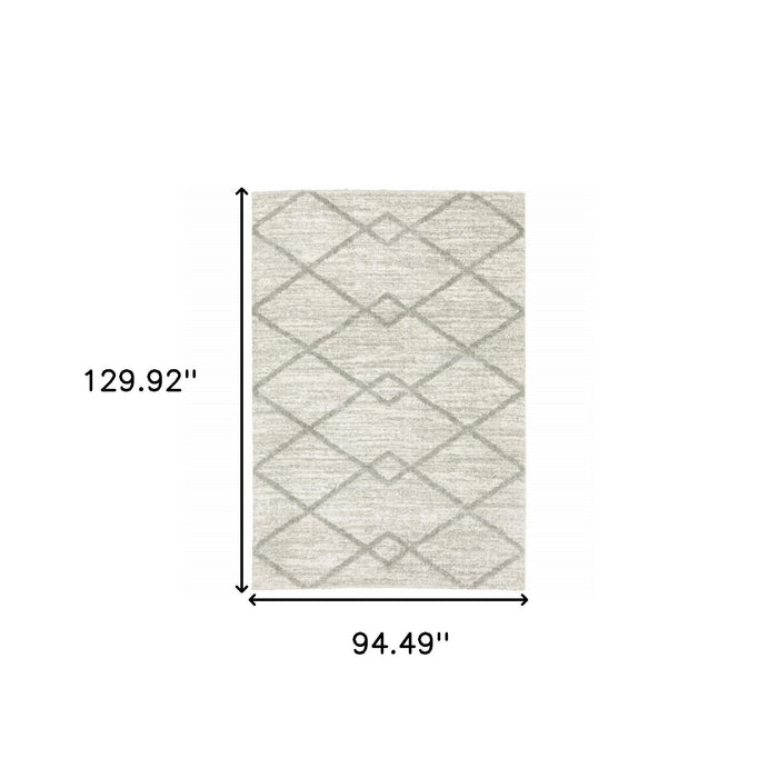 8' x 11' Geometric Shag Power Loom Stain Resistant Area Rug - Ivory And Gray