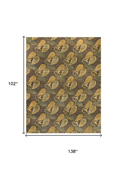 9' X 12' Floral Hand Knotted Area Rug (744357) - Brown / Gold / Gray