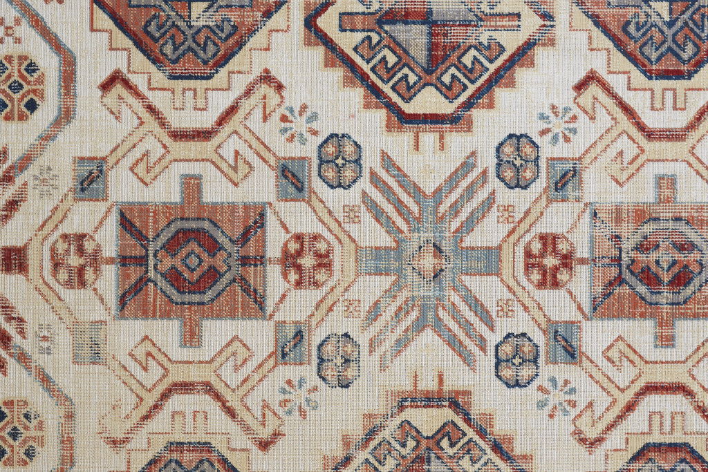 12.8' x 15' Abstract Power Loom Distressed Area Rug - Red Beige