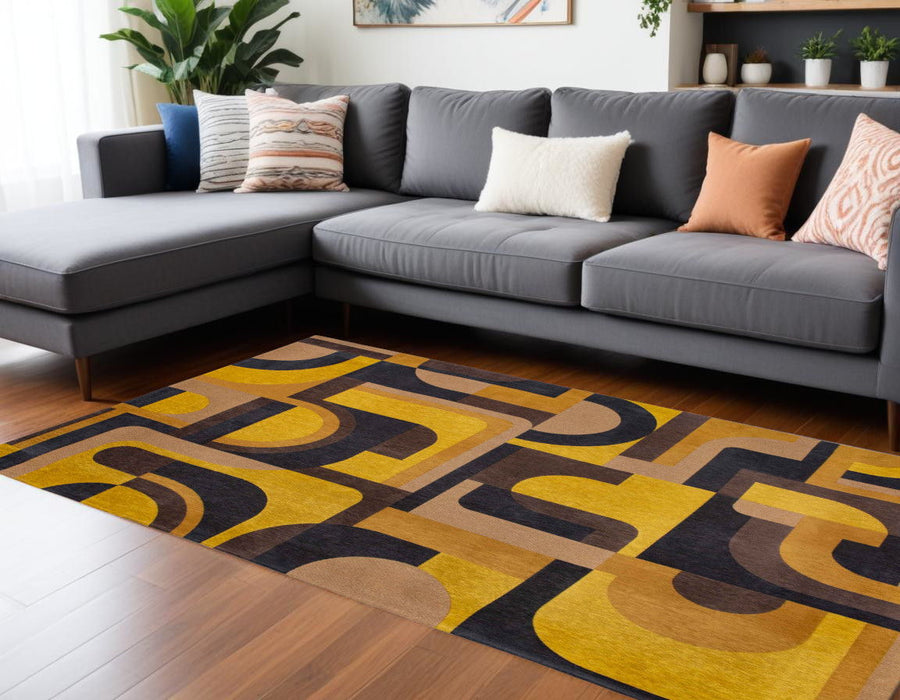 6' X 8' Geometric Washable Area Rug (551744) - Yellow / Black