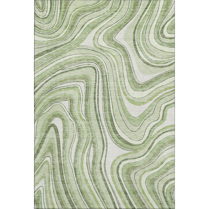 10' X 14' Marble Washable Area Rug With UV Protection - Artichoke Green And Ivory