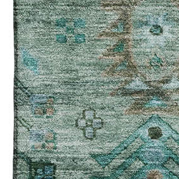 10' X 14' Southwestern Washable Area Rug With UV Protection (716461) - Green / Teal