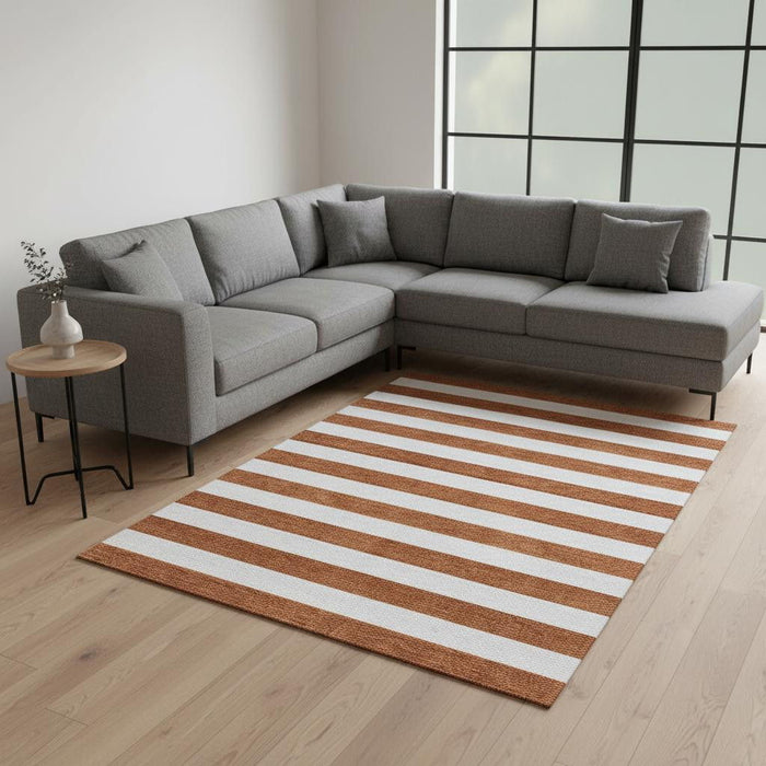 8' X 10' Striped Washable Area Rug With UV Protection (647630) - Rust / Ivory