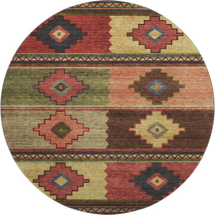 8' Geometric Washable Round Rug With UV Protection - Rust