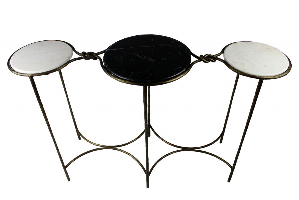 Genuine Marble Round Frame Console Table - Black And White And Gold