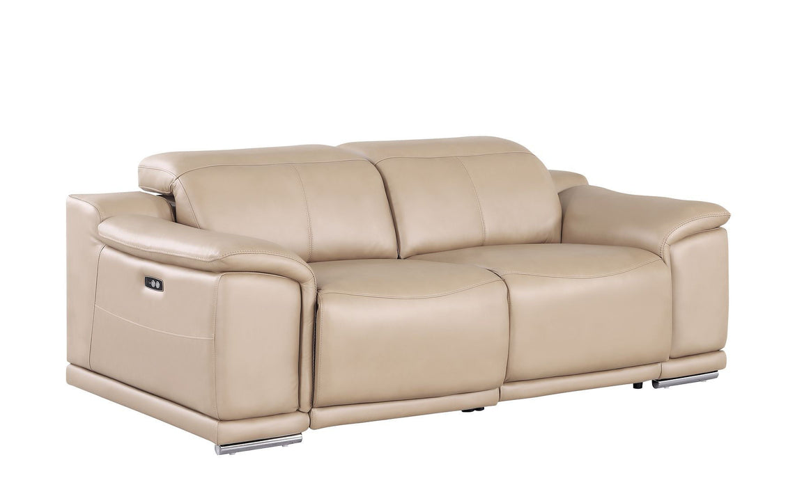 Leather Power Reclining Loveseat (643817) - Beige / Silver