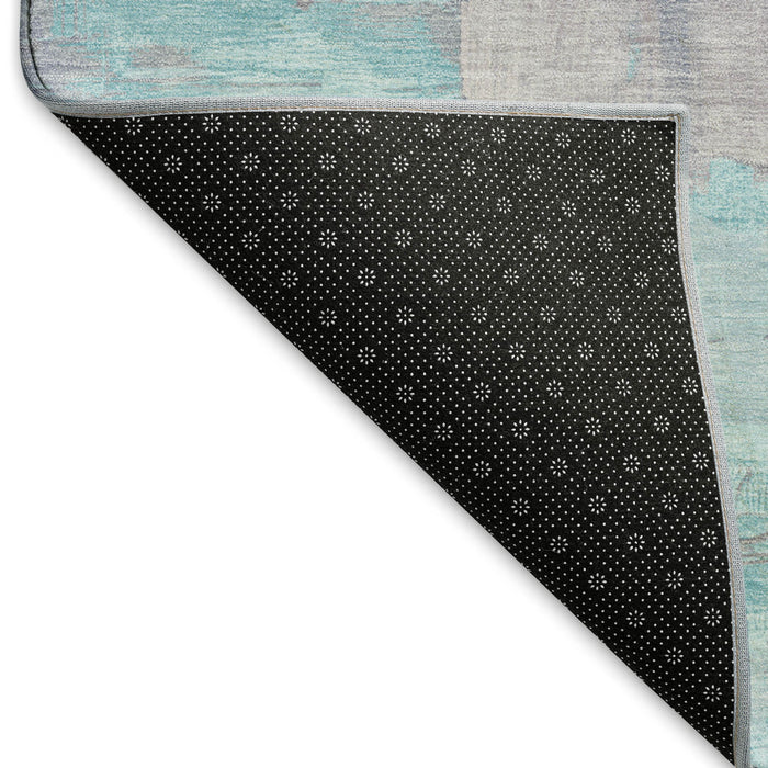 10' X 14' Abstract Washable Area Rug With UV Protection (693942) - Salmon / Silver / Teal