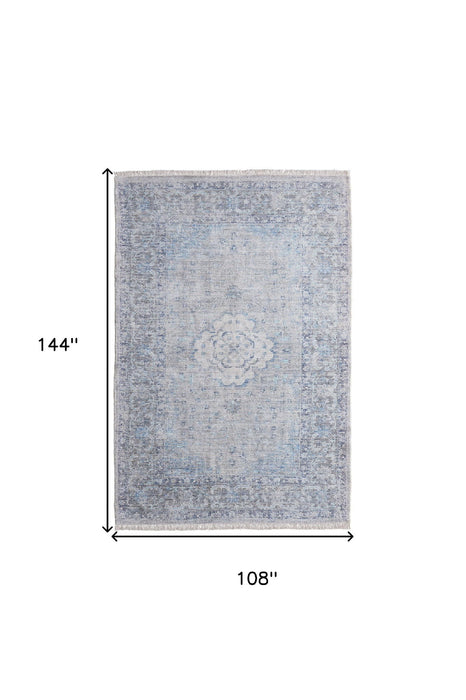 9' X 12' Bohemian Oriental Hand Woven Distressed Area Rug With Fringe - Gray