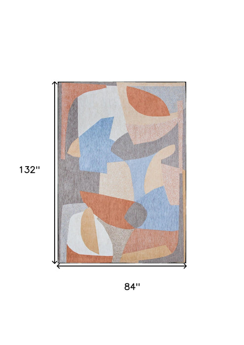 8' x 11' Modern Abstract Non Skid Area Rug - Blue And Gray