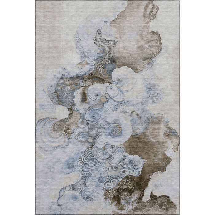 10' X 14' Abstract Washable Area Rug With UV Protection (706121) - Taupe / Blue / Ivory