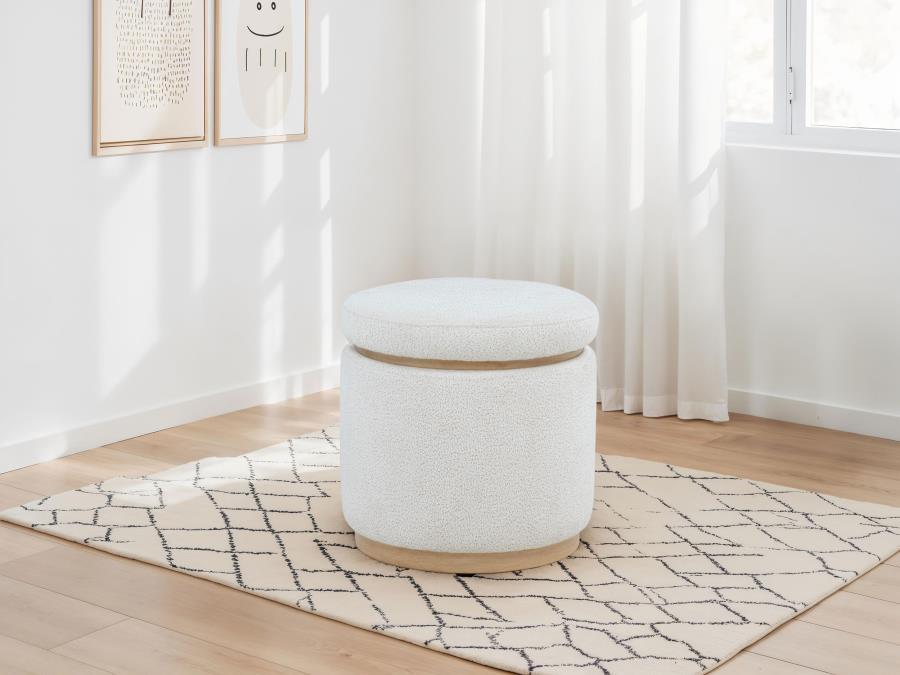 Remuda - Boucle Upholstered Round Storage Ottoman - Ivory