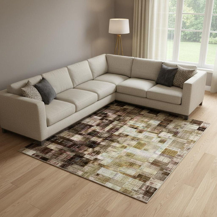 10' X 14' Abstract Washable Area Rug With UV Protection (707563) - Brown / Beige