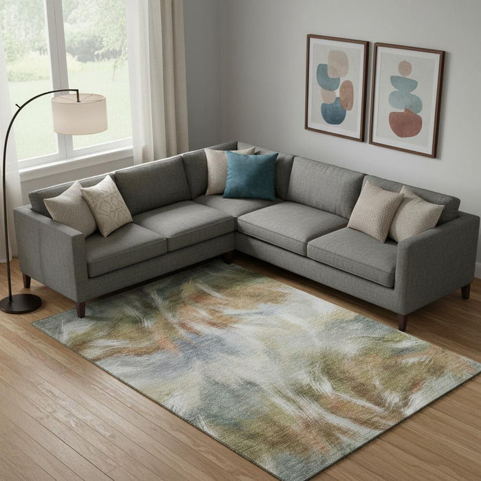 10' X 14' Abstract Washable Area Rug With UV Protection (717669) - Beige / Copper