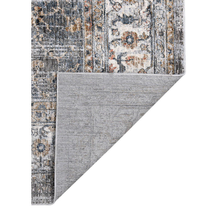 8' x 10' Oriental Power Loom Area Rug - Ivory Charcoal And Orange