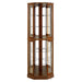 Giga 6-shelf corner curio display cabinet with lights, mirrors, and adjustable shelves for showcasing collectibles.
