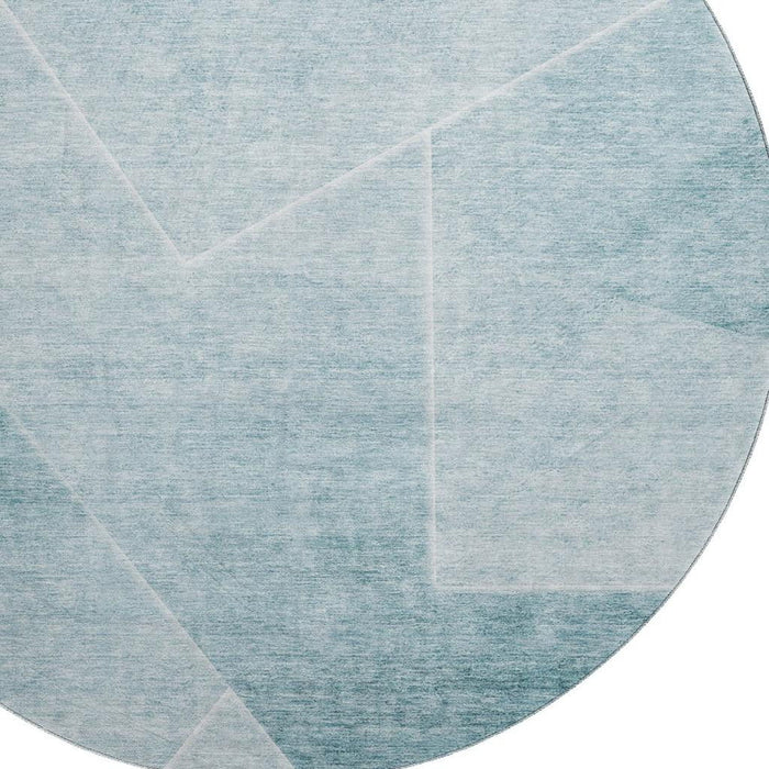 8' Geometric Washable Round Rug With UV Protection - Ivory And Teal