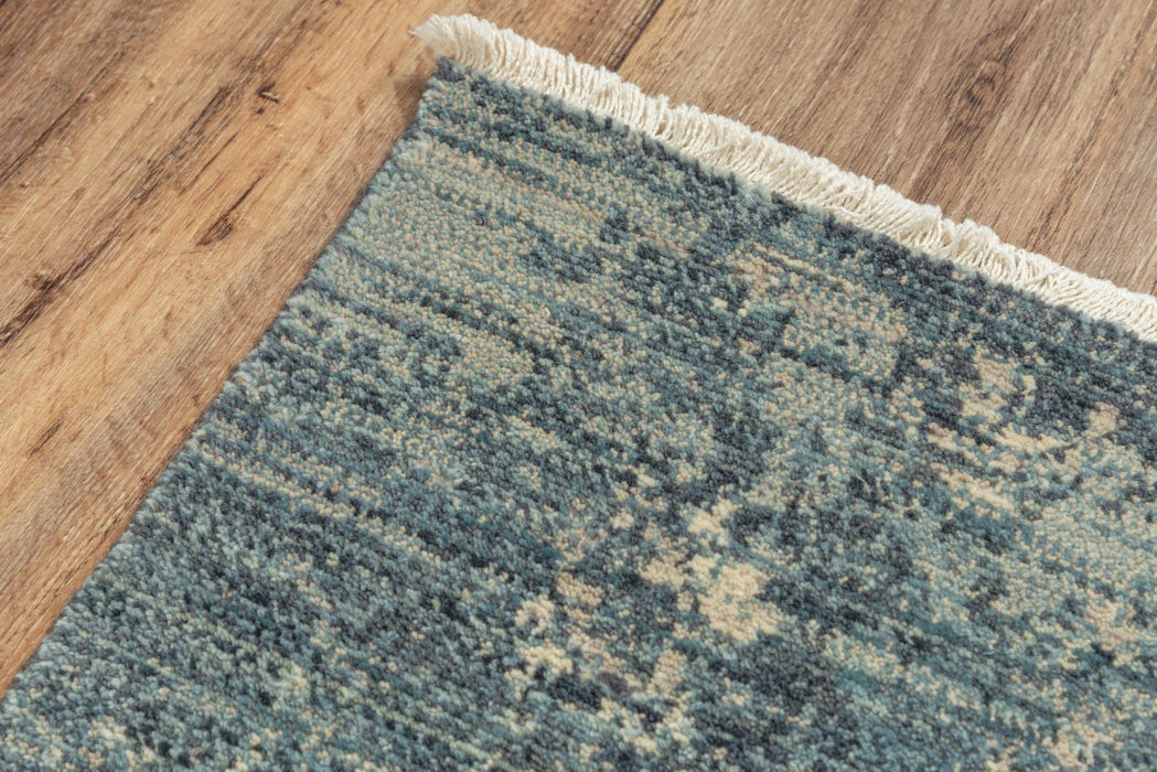 8' X 10' Wool Abstract Hand Carved Handmade Area Rug (748000) - Blue / Gray / Ivory