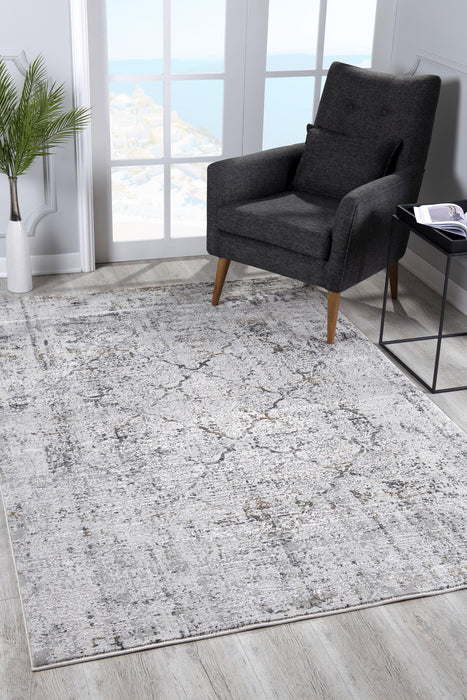 5.3' x 7.6' Abstract Viscose Area Rug - Gray And Ivory