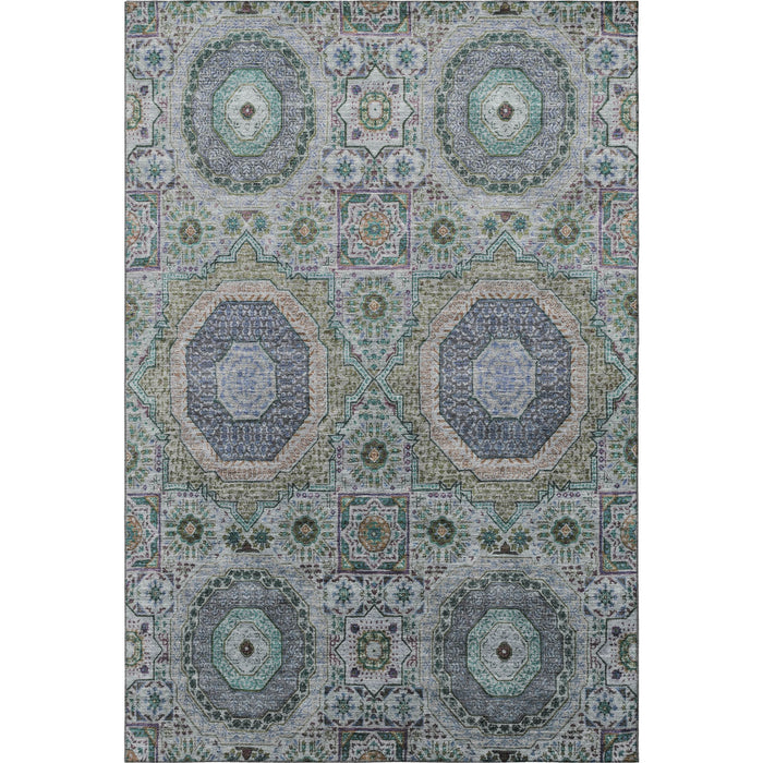 10' X 14' Medallion Washable Area Rug With UV Protection (708217) - Green / Blue / Gray