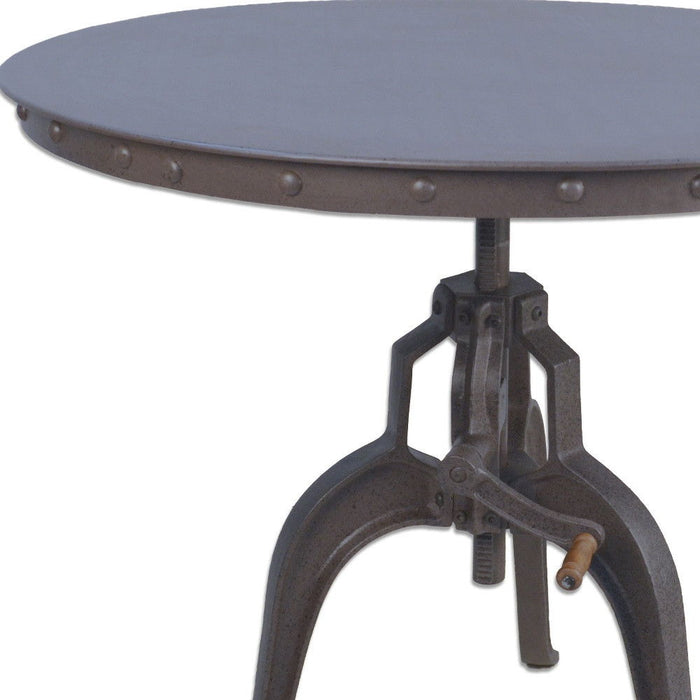 36" Industrial Adjustable Crank Round Top Dining Table. - Gray