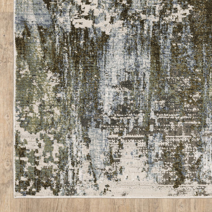 10' x 13' Abstract Power Loom Stain Resistant Area Rug - Green Blue Gray Ivory And Brown