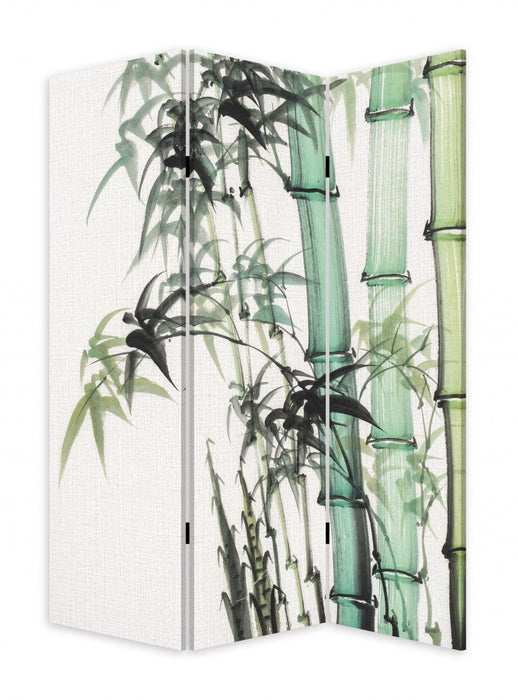 Three Panel Reversible Bamboo Art Room Divider Screen - Green
