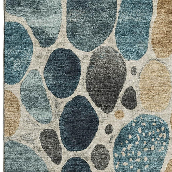 10' X 14' Geometric Washable Area Rug With UV Protection (710376) - Teal / Beige / Ivory