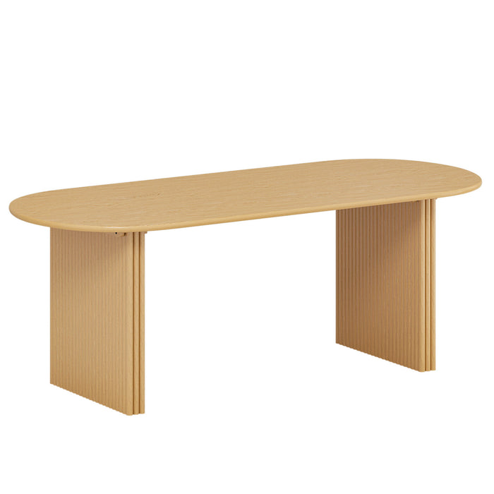Solid Wood Mirrored Pedestal Base Oval Dining Table - Natural