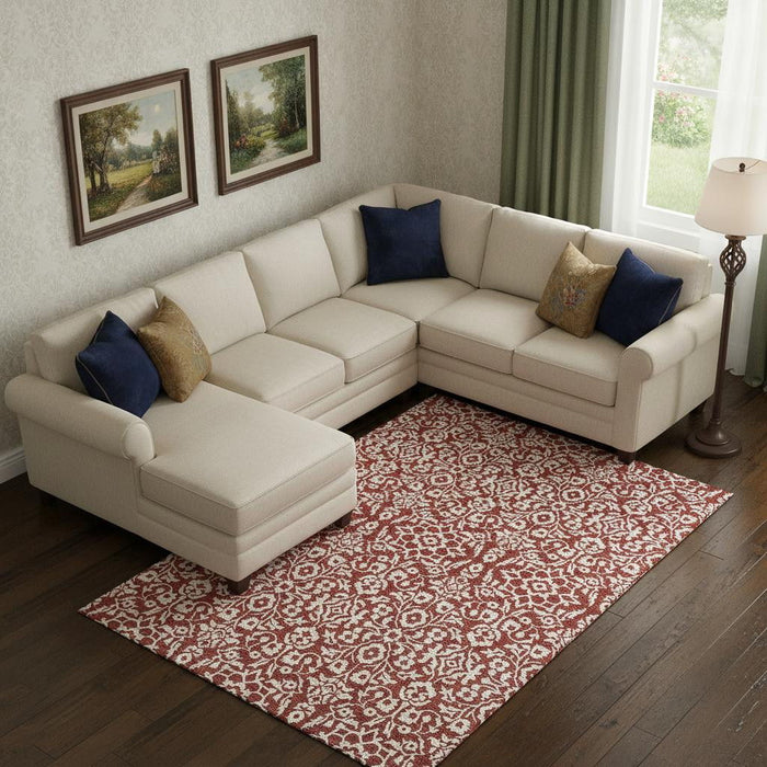 10' X 14' Damask Washable Area Rug With UV Protection (673169) - Red / Ivory