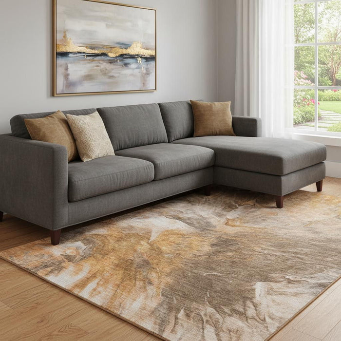 10' X 14' Abstract Washable Area Rug With UV Protection (653500) - Chili Red / Ivory / Copper