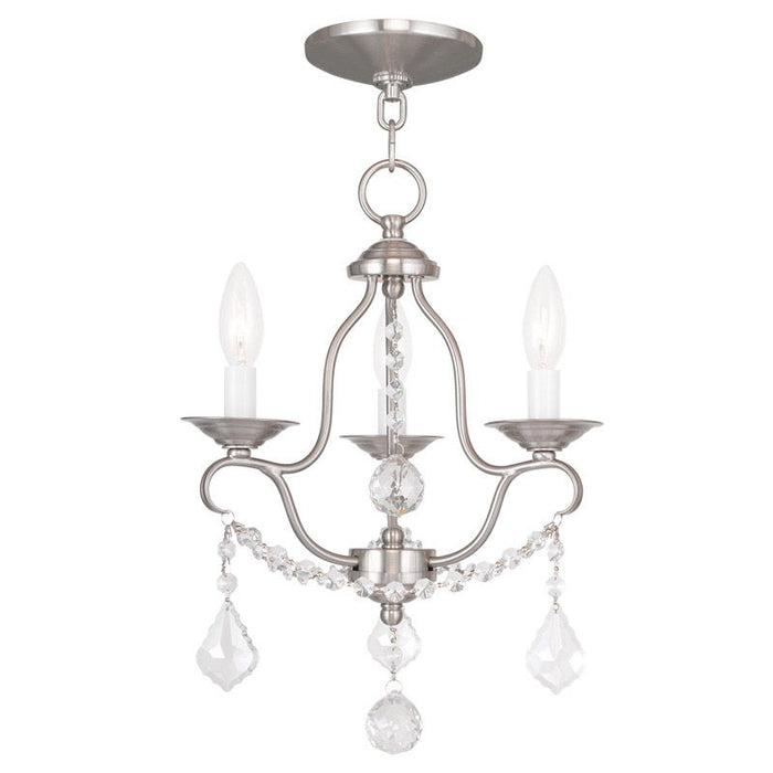 17" Three Light Metal Dimmable Chandelier With Shades - Nickel