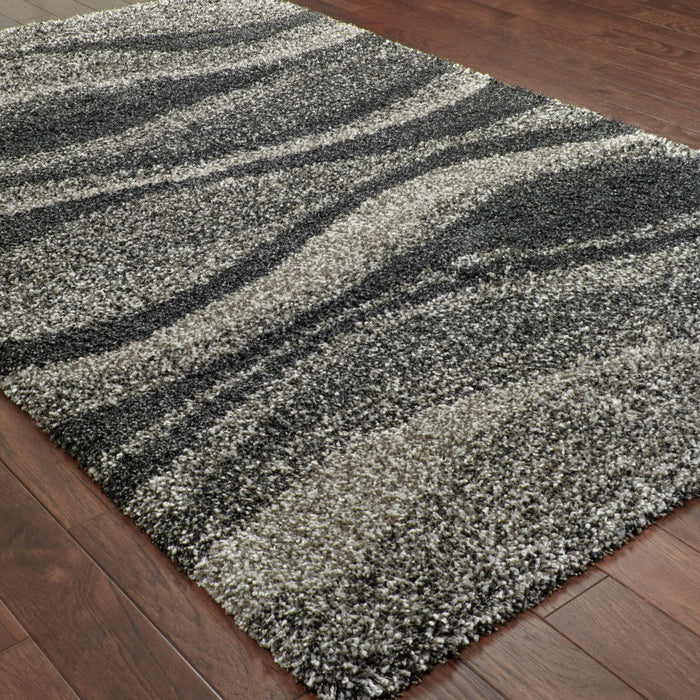9.8' x 12.8' Abstract Shag Power Loom Stain Resistant Area Rug - Charcoal Silver And Grey