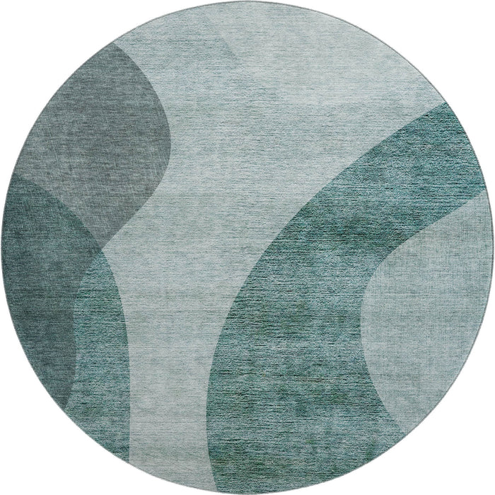 8' Geometric Washable Round Rug With UV Protection (654835) - Green / Gray