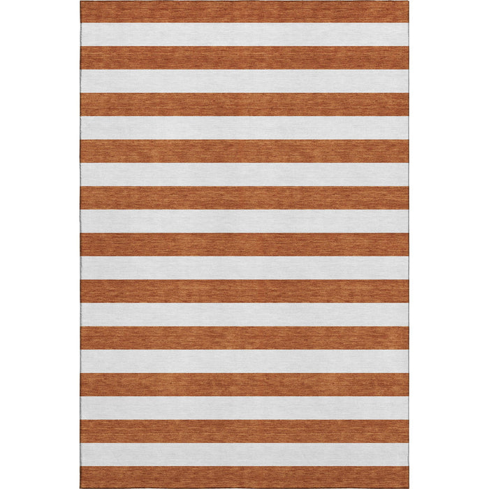 8' X 10' Striped Washable Area Rug With UV Protection (647630) - Rust / Ivory