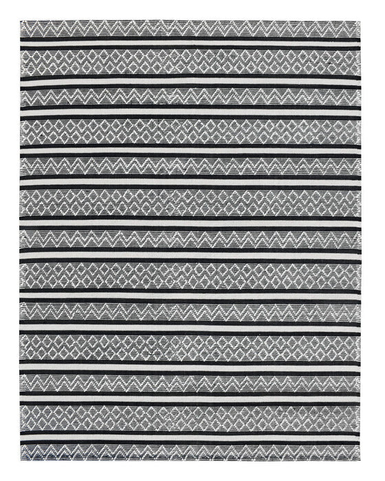 8' x 10' Wool Geometric Stripe Hand Loomed Area Rug - Black And White