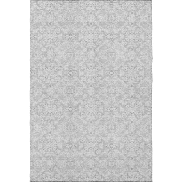 8' X 10' Medallion Washable Area Rug Polyester With UV Protection - Silver And Gray