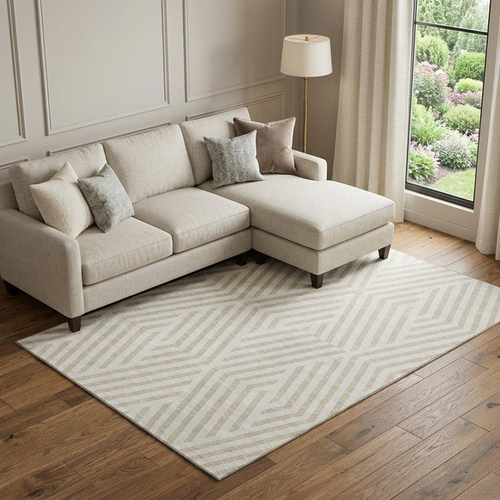 10' X 14' Geometric Washable Area Rug With UV Protection (648550) - Ivory / Beige