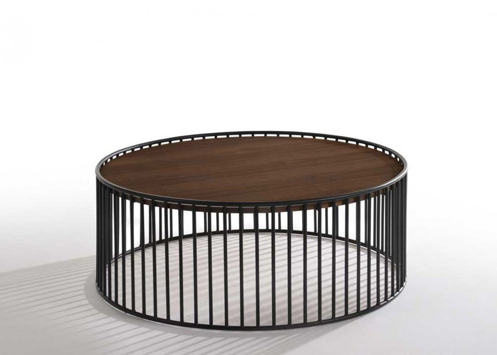 Modern Metal Rods Round Coffee Table - Walnut And Black