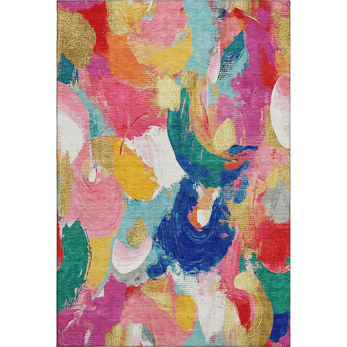 10' X 14' Abstract Washable Area Rug With UV Protection (709582) - Blush / Blue / Emerald