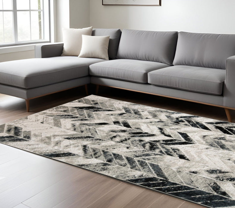8' x 10' Geometric Area Rug - Black Gray And Silver