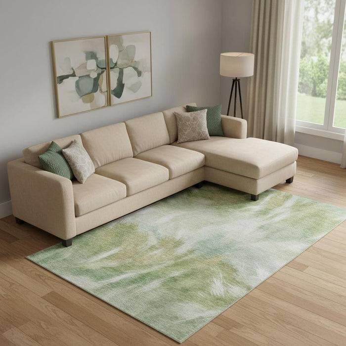 10' X 14' Abstract Washable Area Rug With UV Protection (717681) - Green / Ivory