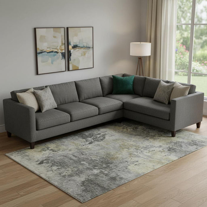 10' X 14' Abstract Washable Area Rug With UV Protection (717146) - Pewter / Charcoal